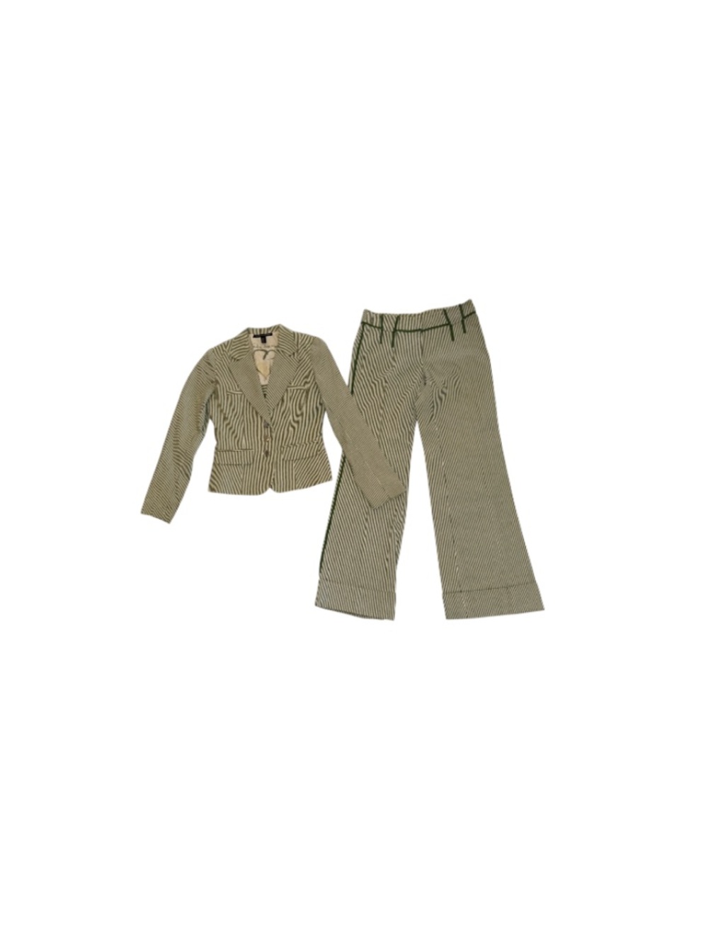 Sandra Angelozzi Green and White Vintage Striped Suit - Women’s Size 30